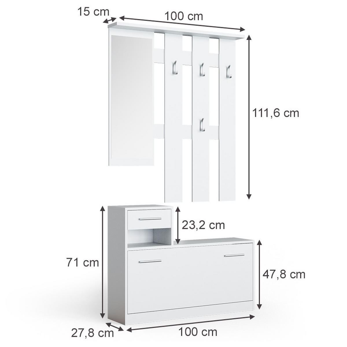 GARDEROBE Billy Weiß 100 x 111.6 cm - Weiß, Holzwerkstoff (100/111.6/27.8cm) - Vicco