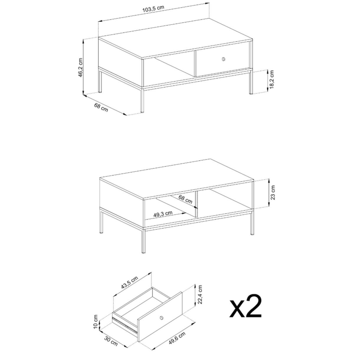 COUCHTISCH BARI Ł2SZ (Beige, Goldene Griffe, Schwarzes Gestell, Schubladen) - Beige/Goldfarben, Holz/Holzwerkstoff (68/104/46cm) - Ravio