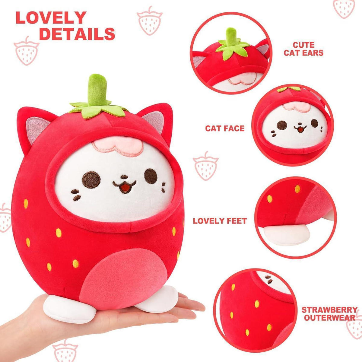 PLÜSCHTIER Katze Erdbeere 20 cm - Rot, Textil (20/20cm)