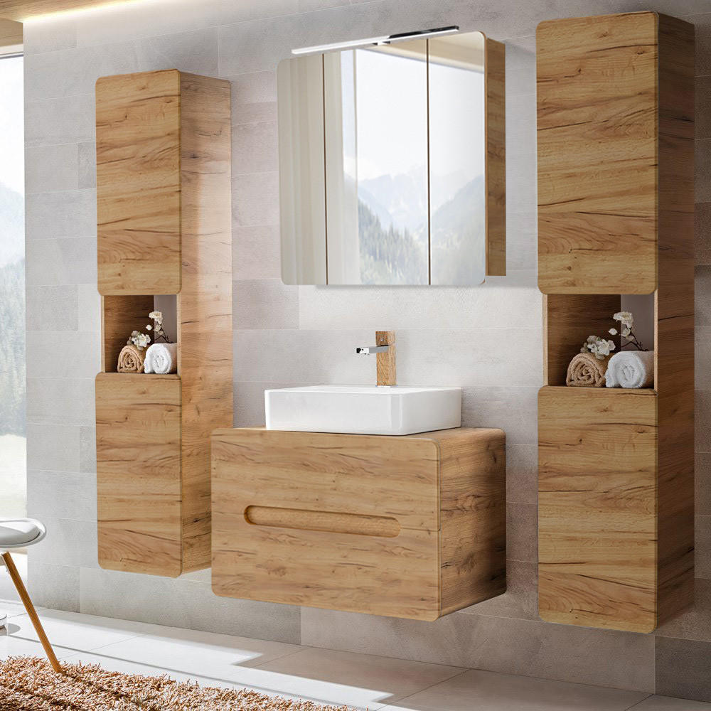 BADMÖBEL-SET 4-TLG. Luton-56 - Braun, Holzwerkstoff (180/200/46cm) - Lomado