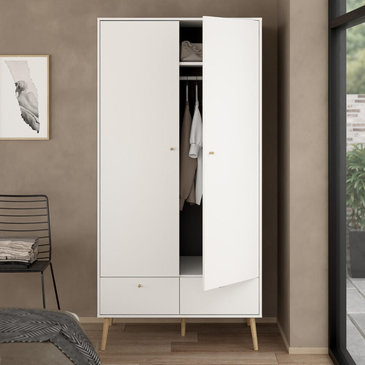KLEIDERSCHRANK, Bodo, Weiß, Holzwerkstoff, 99 x 59 x 201 cm - Weiß, Holzwerkstoff (58.1/200.1/98.7cm) - Calicosy
