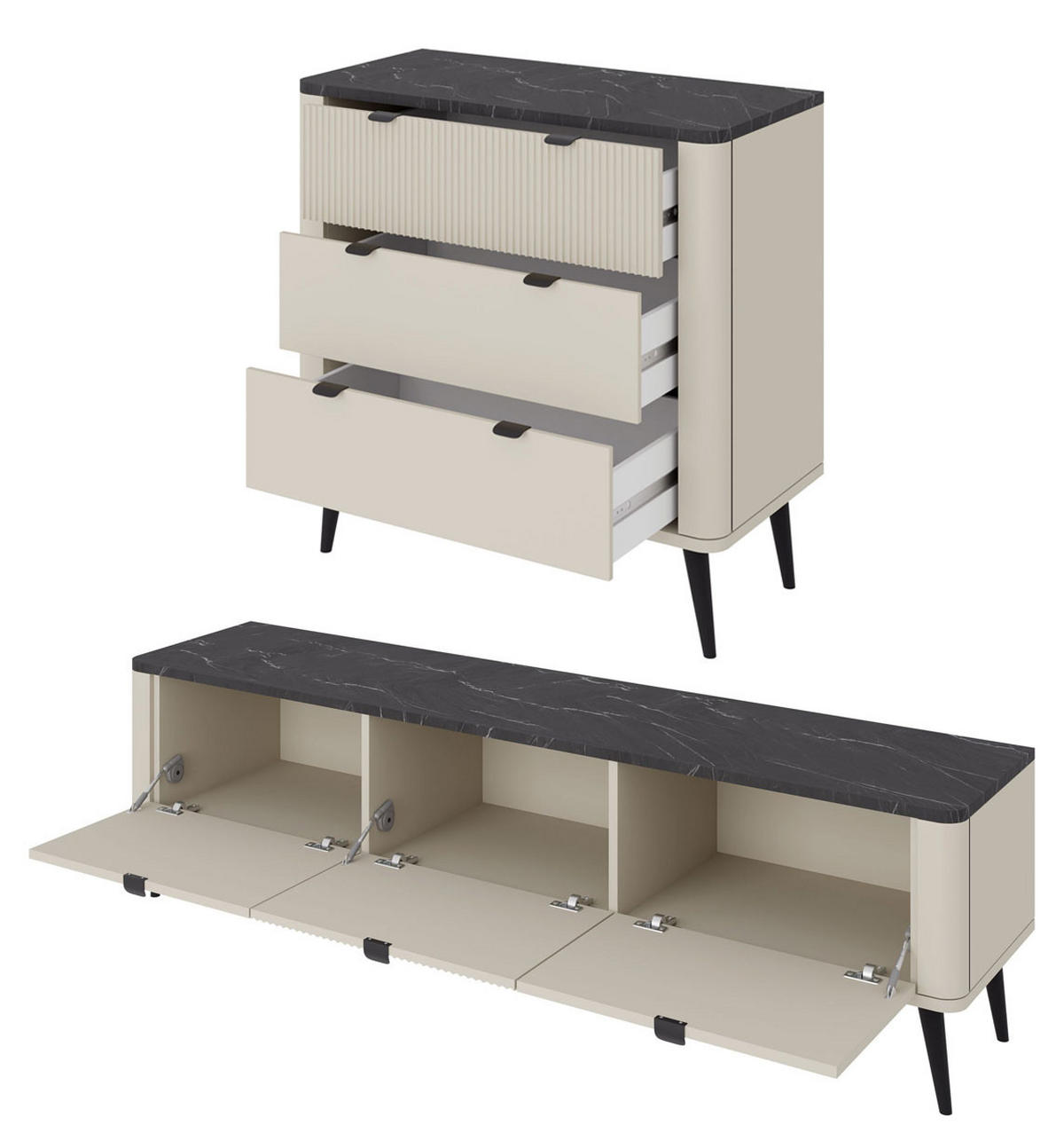 WOHNZIMMER-SET Marly 2-tlg Kaschmir / Walnuss - Kaschmir/Beige, Holz/Holzwerkstoff (250/82/40cm) - Feldmann-Wohnen