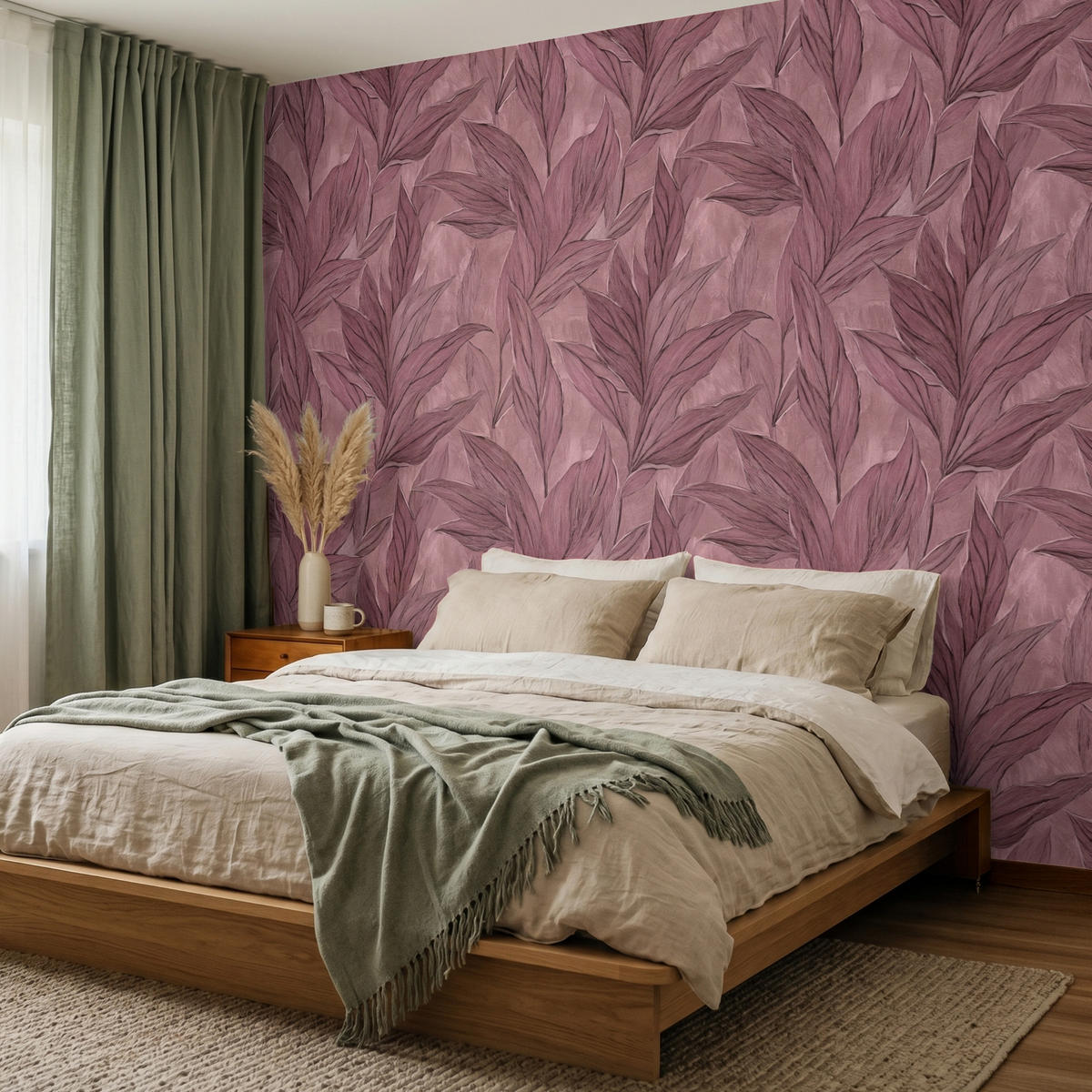 TAPETE - Blätter - Muster - Lila - 260x220 cm - Altrosa, Papier (260/220cm) - OnlyWow