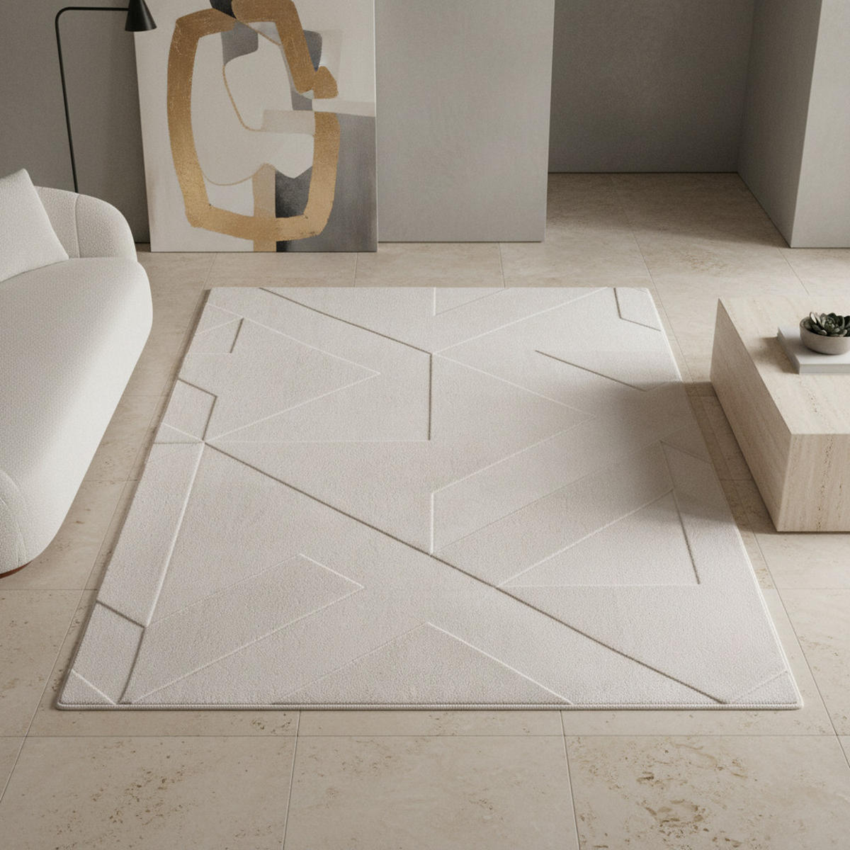 TEPPICH Waschbar Geometrisch Modern Schlafzimmer Strapazierfähig Creme 140x200 cm Flur – LAVAREDO - Beige, Textil (140/200cm) - KADIMA DESIGN