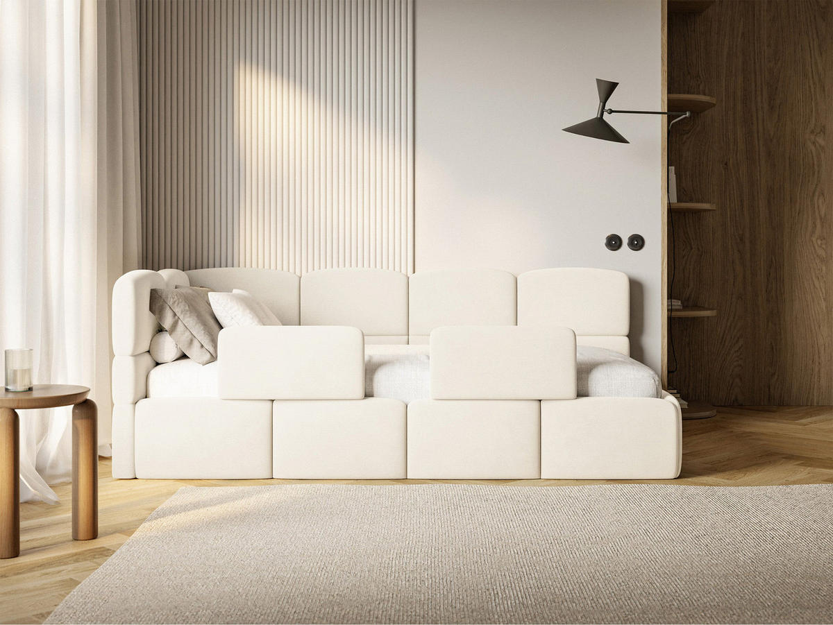 DETSKÁ POSTEĽ Cloudy krémová 90x200 cm, s matracom a zábranou, záhlavie vľavo, zamat - čierna/krémová, textil/plast (90/200cm) - Selsey