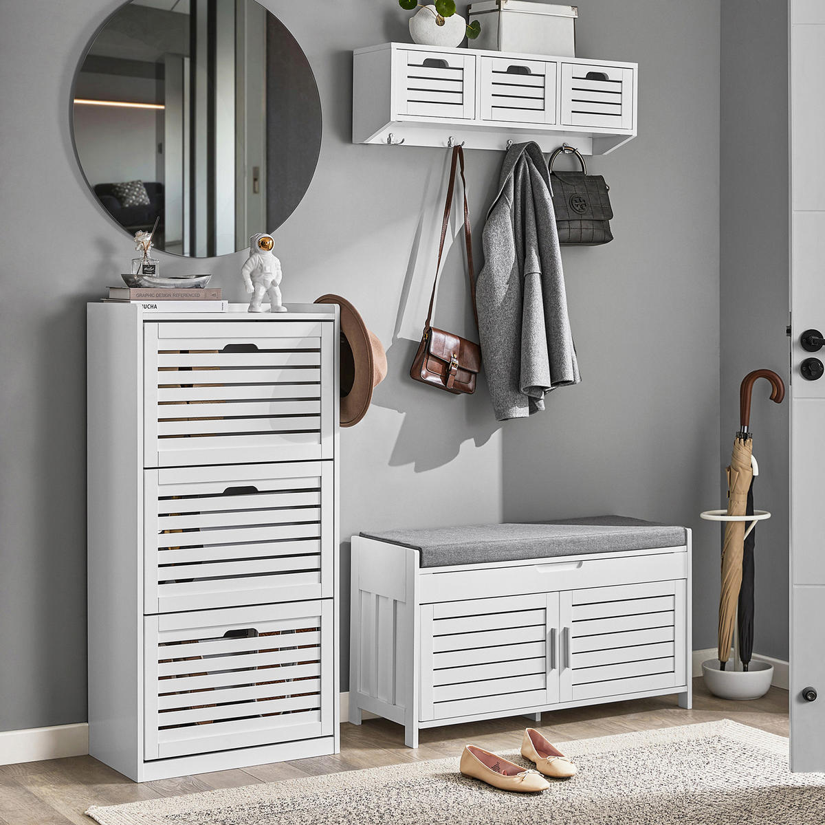 SCHUHBANK Weiß - Weiß, Holzwerkstoff (90/50/33cm) - SoBuy