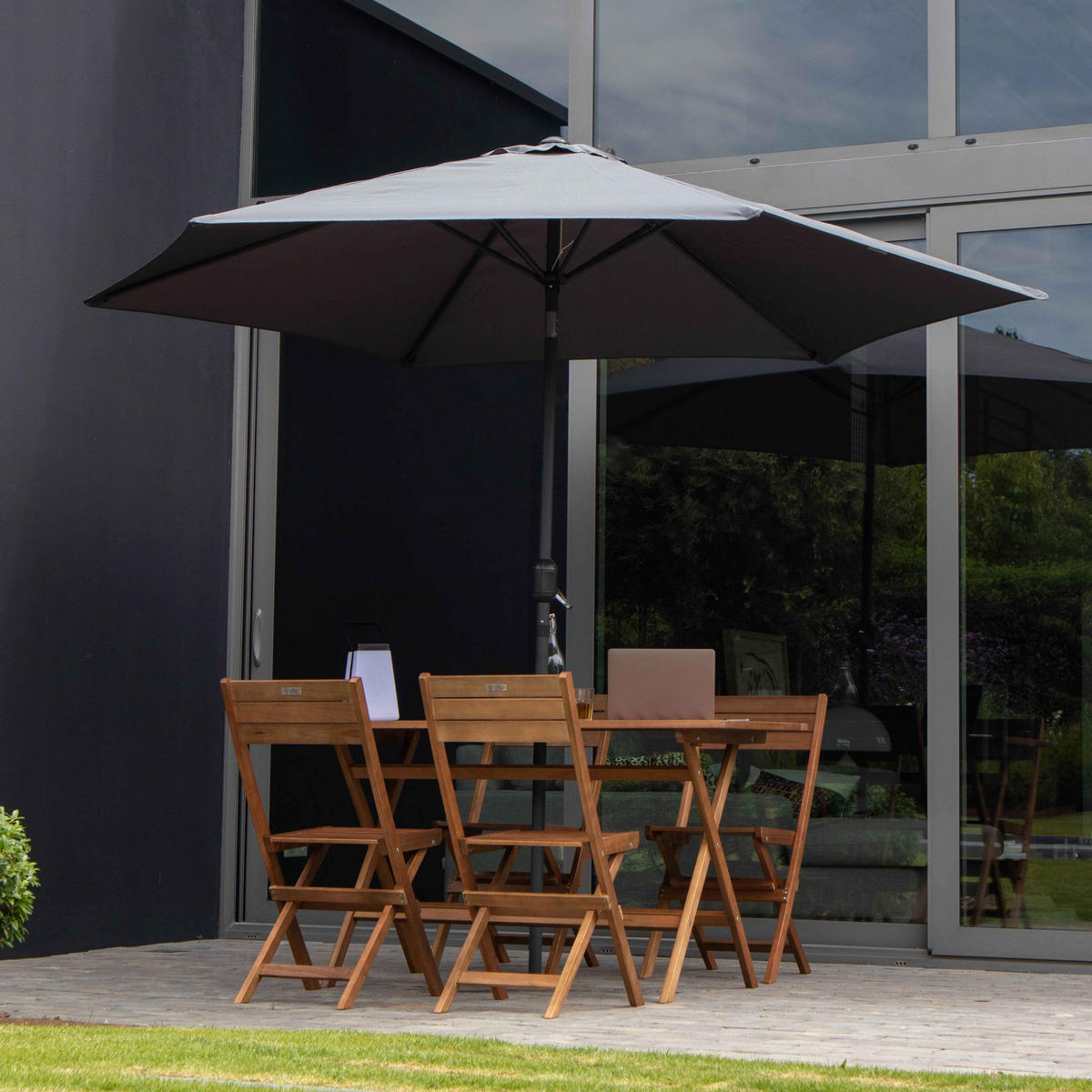 SONNENSCHIRM 3x3m mit 4 Gewichtsplatten, Grau - Grau, Metall (300/300cm) - Oviala