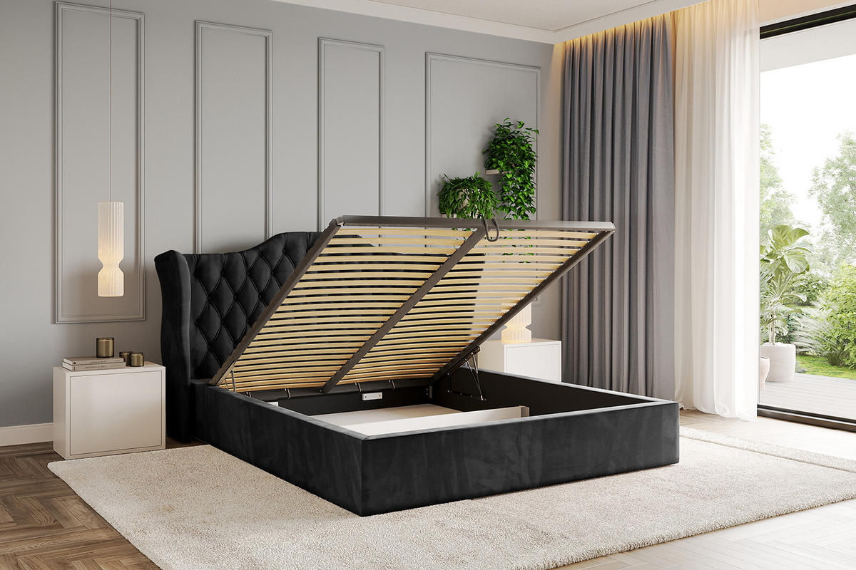 POLSTERBETT mit Bettkasten und Lattenrost, Boxbett ohne Matratze - ZORAN 180x200 Schwarz - Schwarz, Holzwerkstoff/Textil (180/200cm) - ALTDECOR