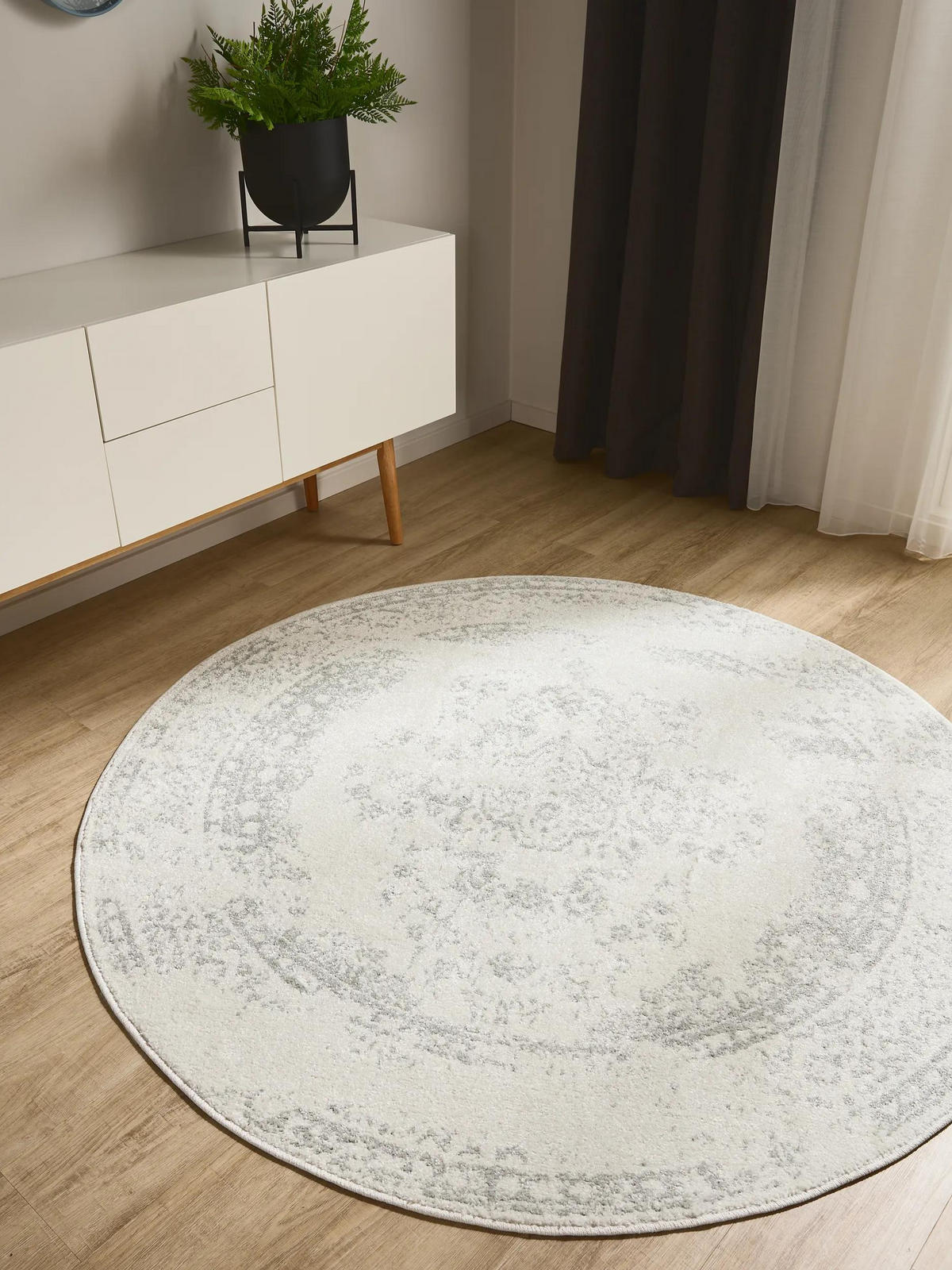 VINTAGE-TEPPICH Sia ø 120 cm rund - Taupe/Creme, Kunststoff (120/120cm) - benuta