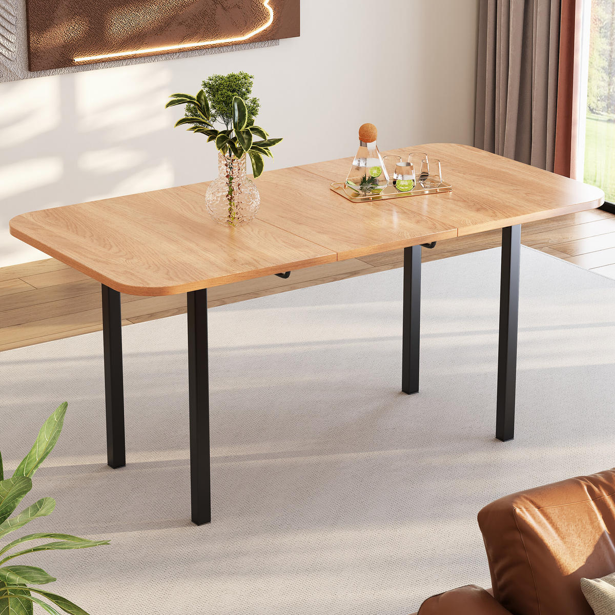 ESSTISCH Holzeffekt 120-160/80/75 cm - Braun, Holzwerkstoff/Metall (160/80/75cm) - Urban Meuble