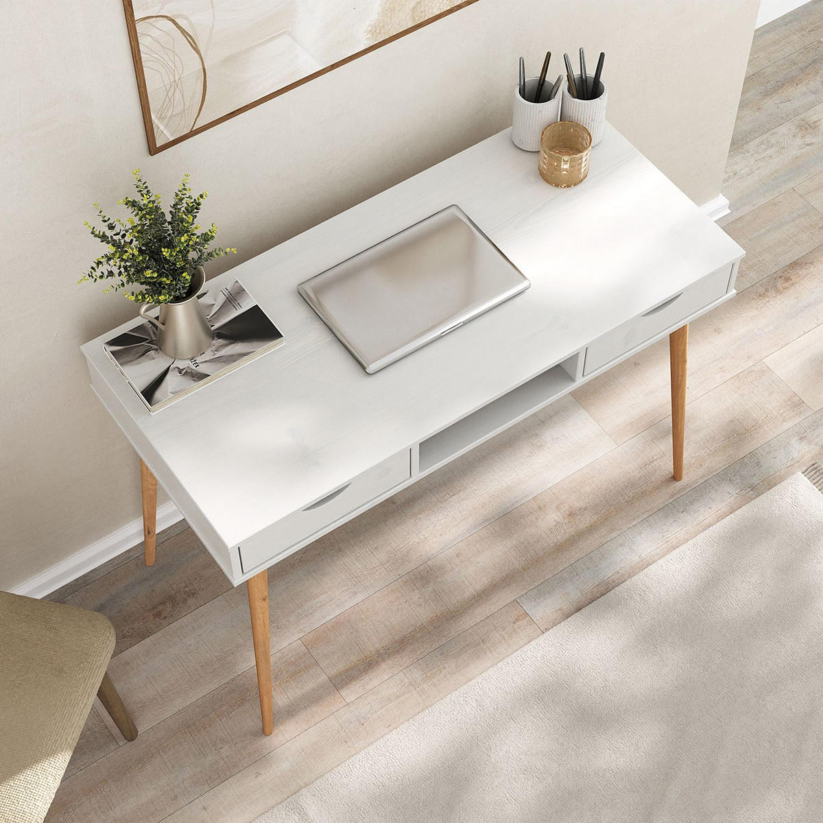 SCHREIBTISCH STEFANO weiß/Eiche - Eichefarben/Weiß, Holz (50/110/75cm) - IDIMEX