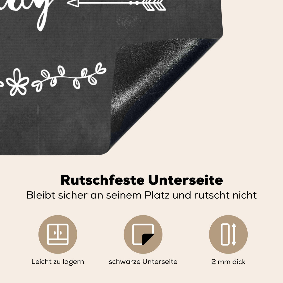 HERDABDECKPLATTE Zitat - Einen schönen Tag - Grau - Weiß Herdabdeckung Induktionsfeld 60x52 cm - Anthrazit, Kunststoff (60/52/0.2cm) - MuchoWow