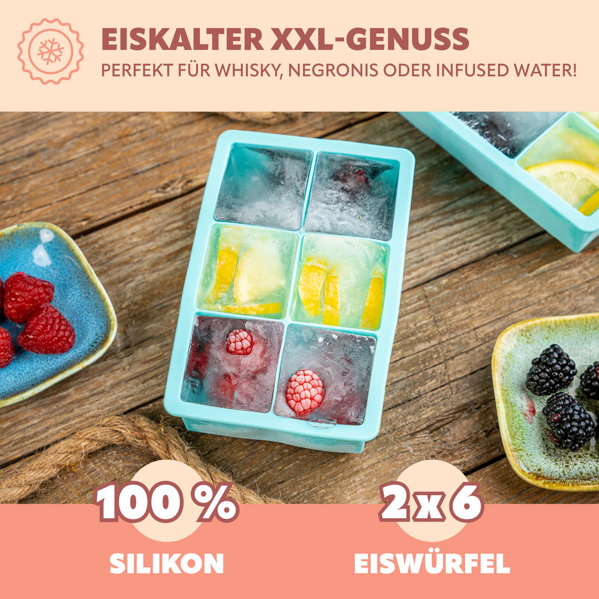 EISWÜRFELFORM 2er-Set - Türkis, Kunststoff (15/4.8/9.5cm) - bremermann