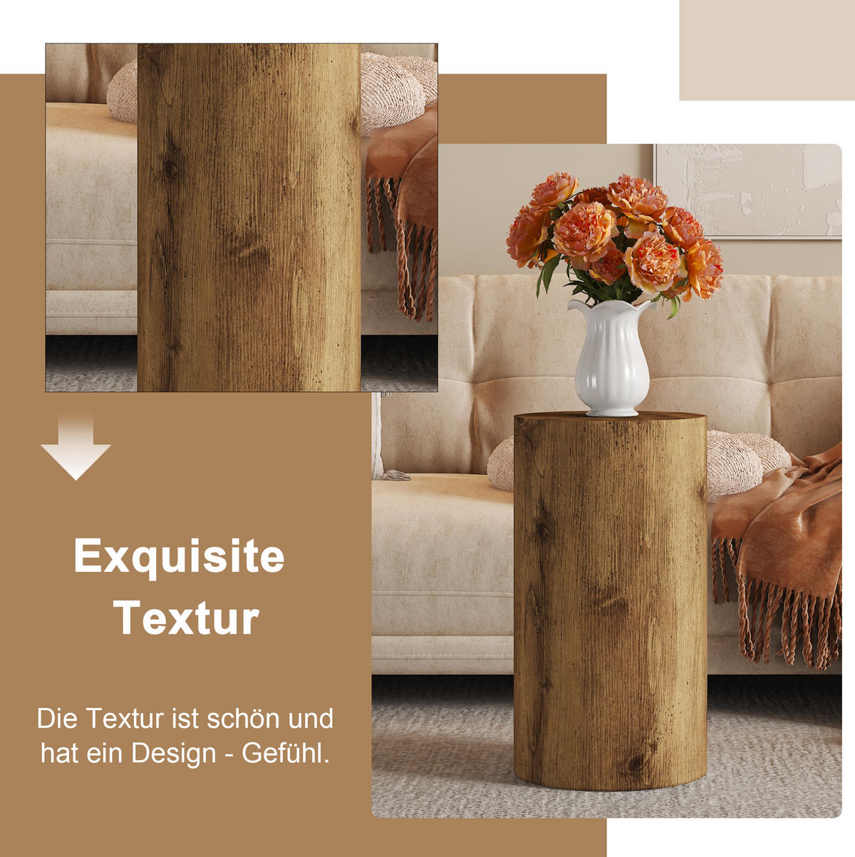 BEISTELLTISCH 30/30/55 cm aus MDF mit runder Tischplatte in Holzoptik, Holzfarben - Naturfarben, Holzwerkstoff (30/30/55cm) - Redom