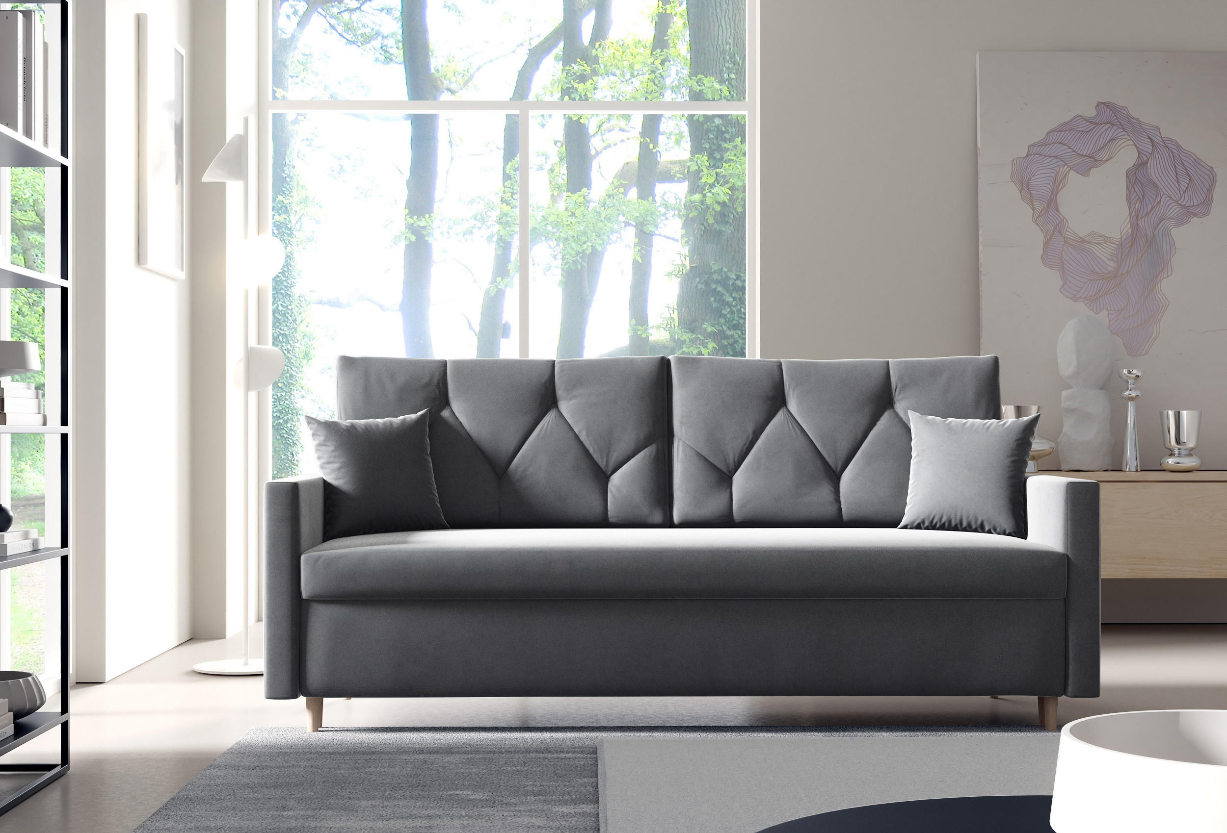 SCHLAFSOFA ARO, Sofa mit Schlaffunktion und Bettkasten, Veloursstoff, Frabe: Grau - Grau, Textil (217/100/87cm) - Sepro Meble