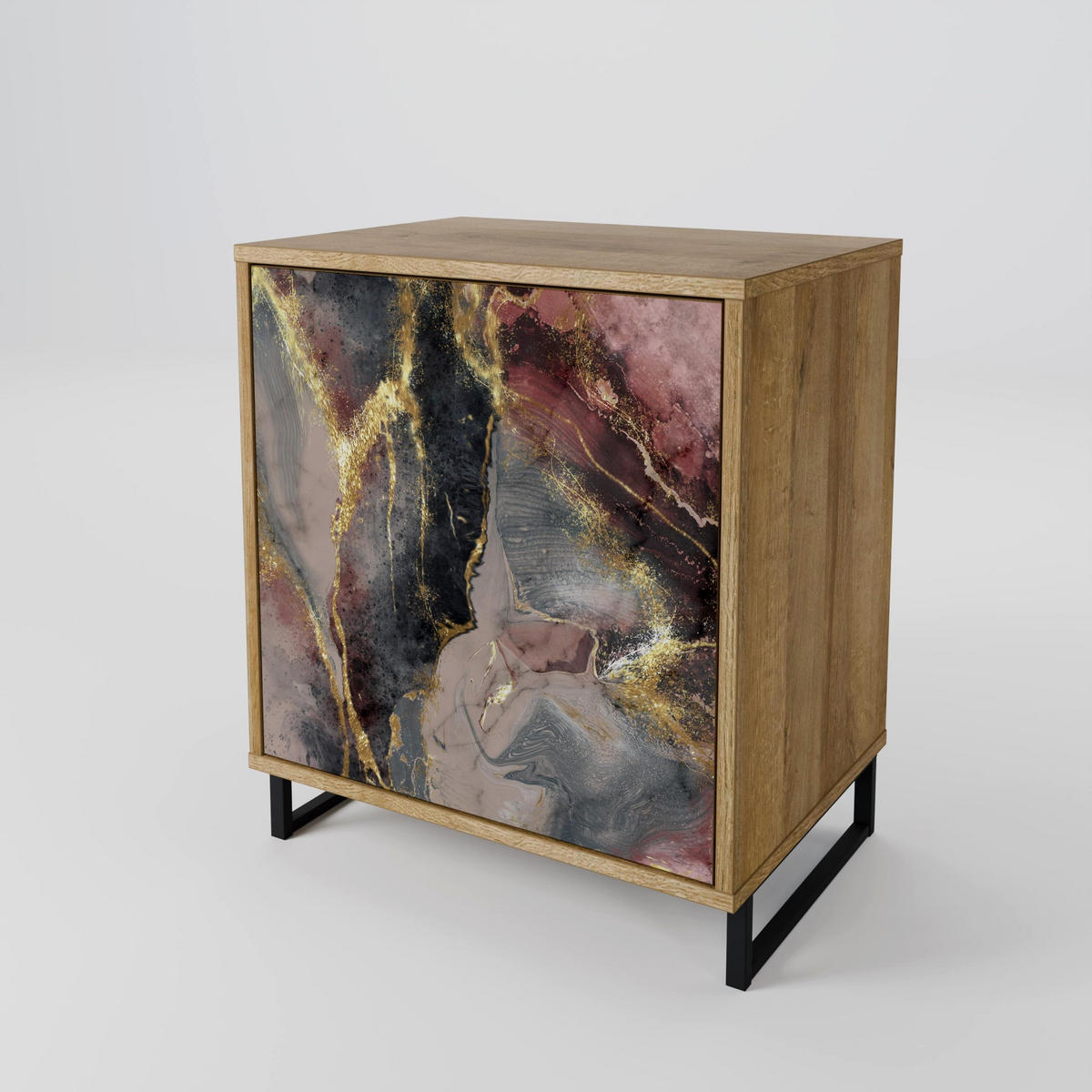 SIDEBOARD GOLDEN TIDES, Eichefarben, 57,5x42x72,5 cm, Schwarze Metallfüße - Eichefarben/Multicolor, Holzwerkstoff/Metall (57.5/72.5/42cm) - SpaceRebels
