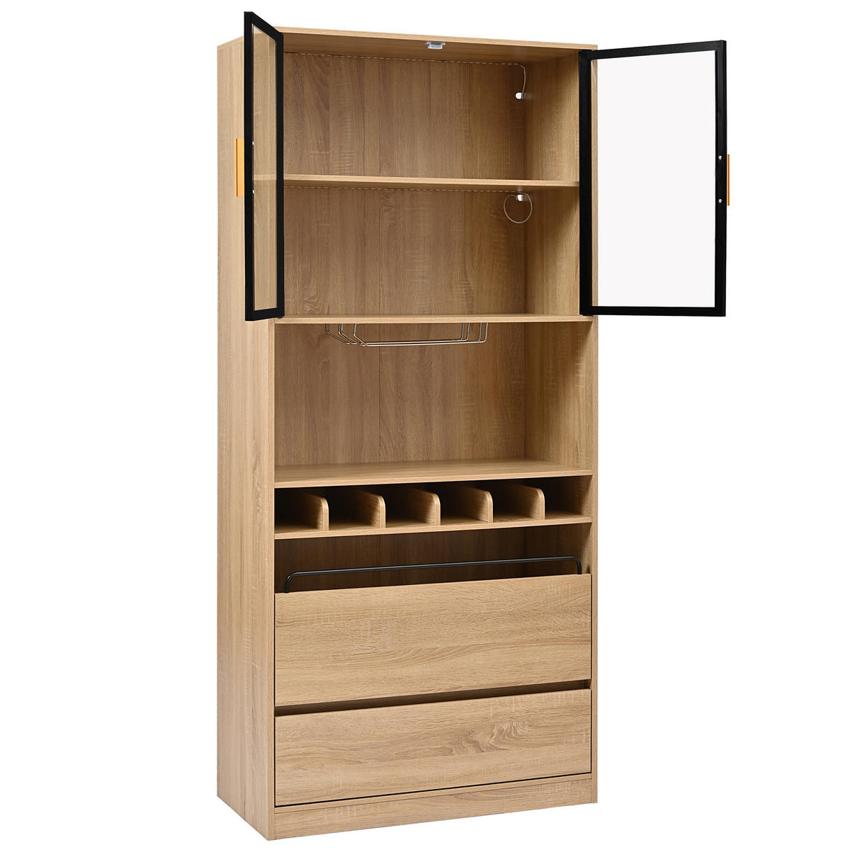 VITRINE 80x40x180 cm Naturfarben mit Glastüren & LED-Lichtleiste - Naturfarben, Holzwerkstoff (80/180/40cm) - Modfu