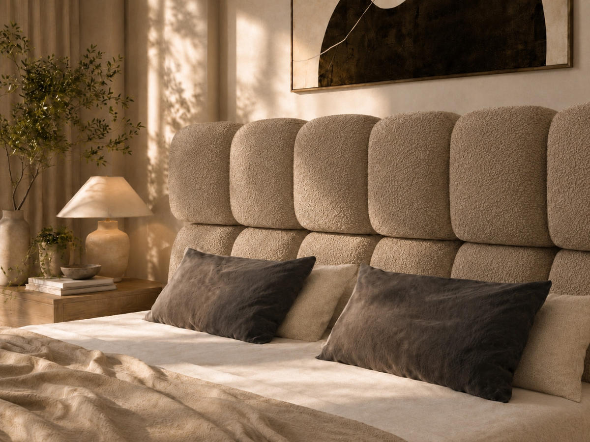 POLSTERBETT TESSA 120x200 cm in Braun, gepolstertes Kopfteil, Metalllattenrost, Bettkasten, Bouclé-Stoff - Braun, Holz/Textil (120/200cm) - EMLAR Home