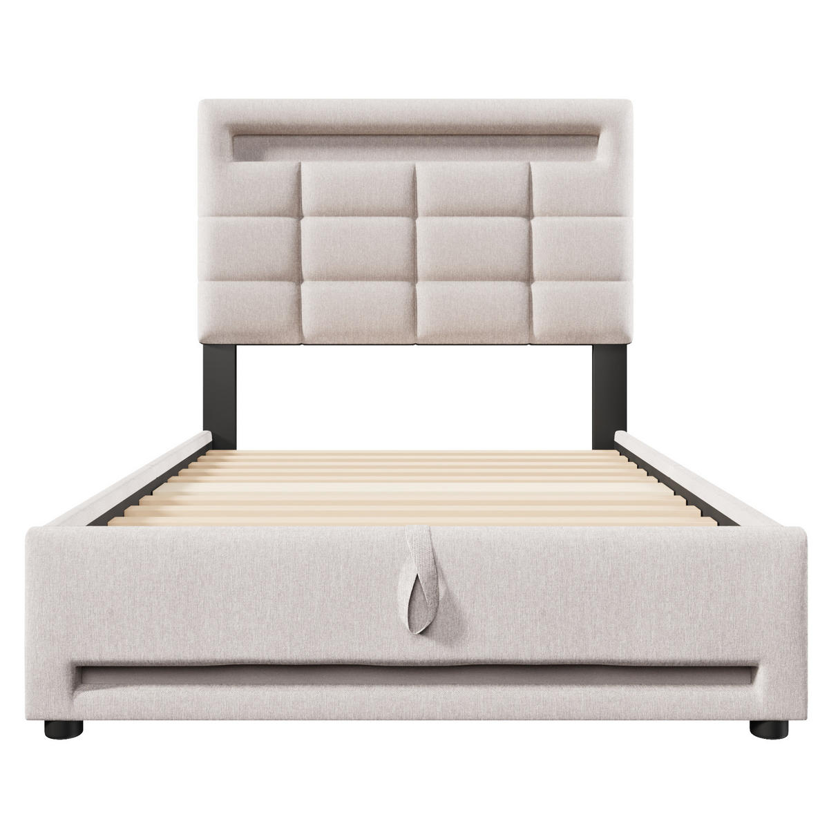POLSTERBETT 90/200 cm Beige aus Leinen mit Bettkasten und LED-Beleuchtung - Beige, Textil (90/200cm) - OKMYHOME