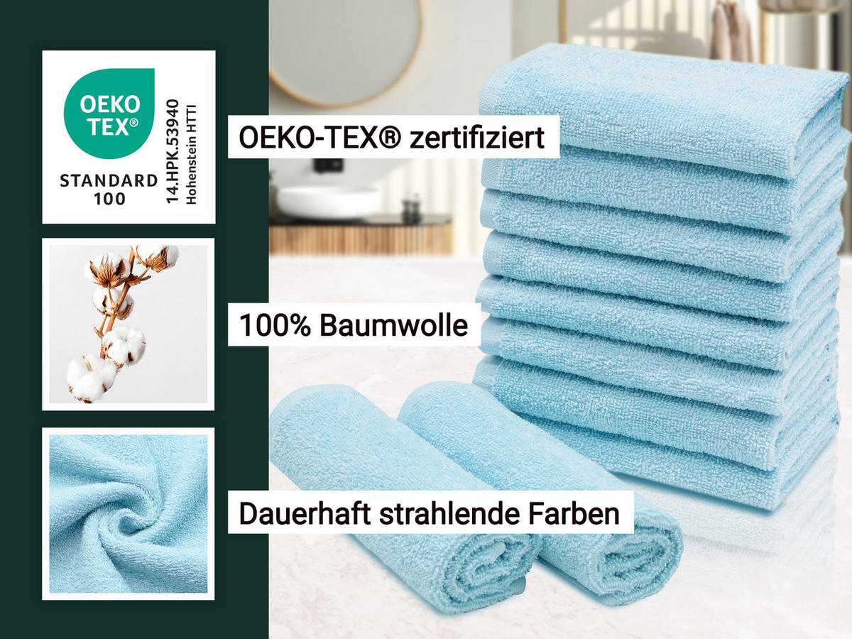 SEIFTÜCHER, 10er-Set, 30x30 cm, 100% Baumwolle, Blau - Hellblau, Textil (30/30cm) - Zollner