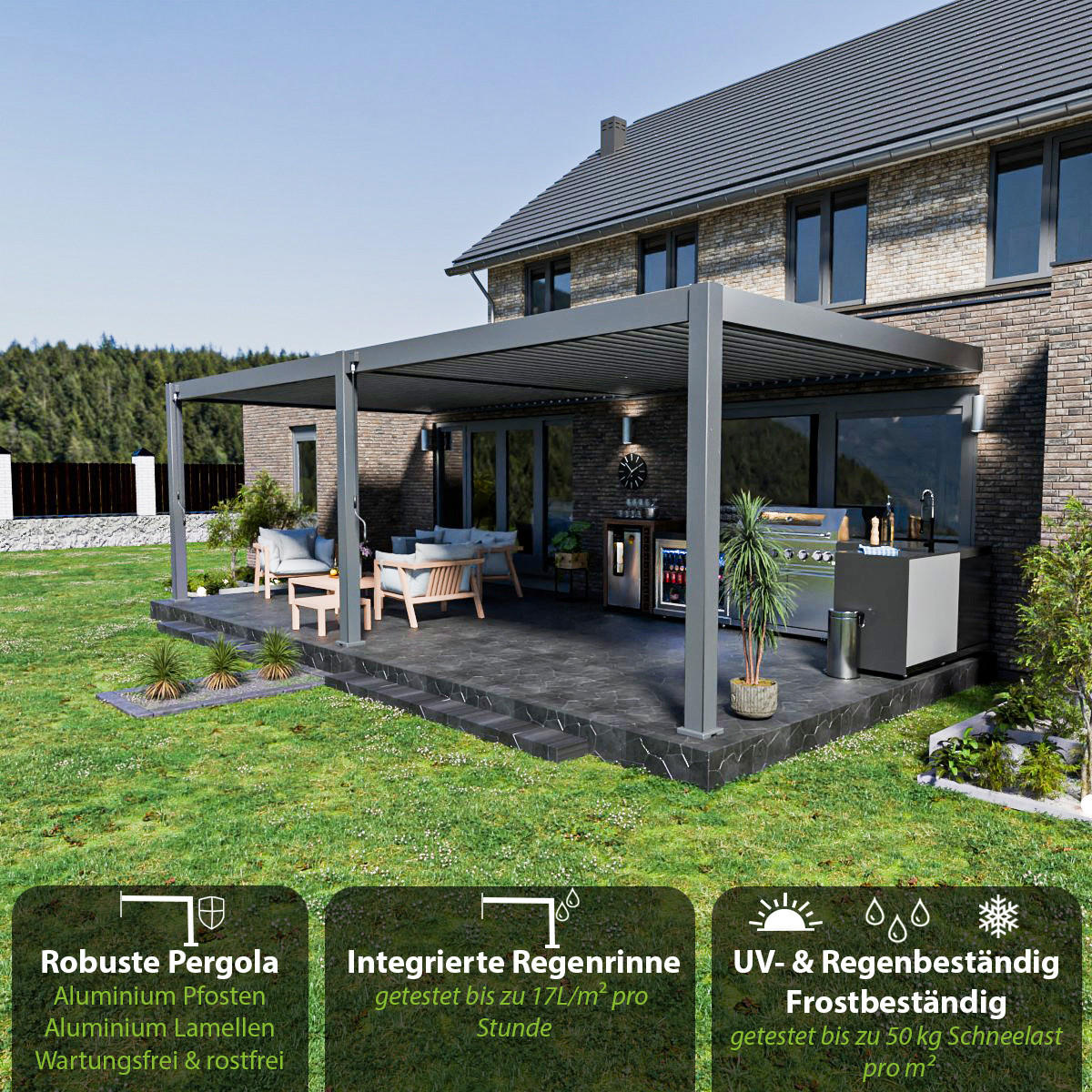 PERGOLA Deluxe Plus Wand Pavillon Terrassenüberdachung Aluminium 4 x 8 m - Anthrazit, Metall (400/255/800cm) - WEIDE