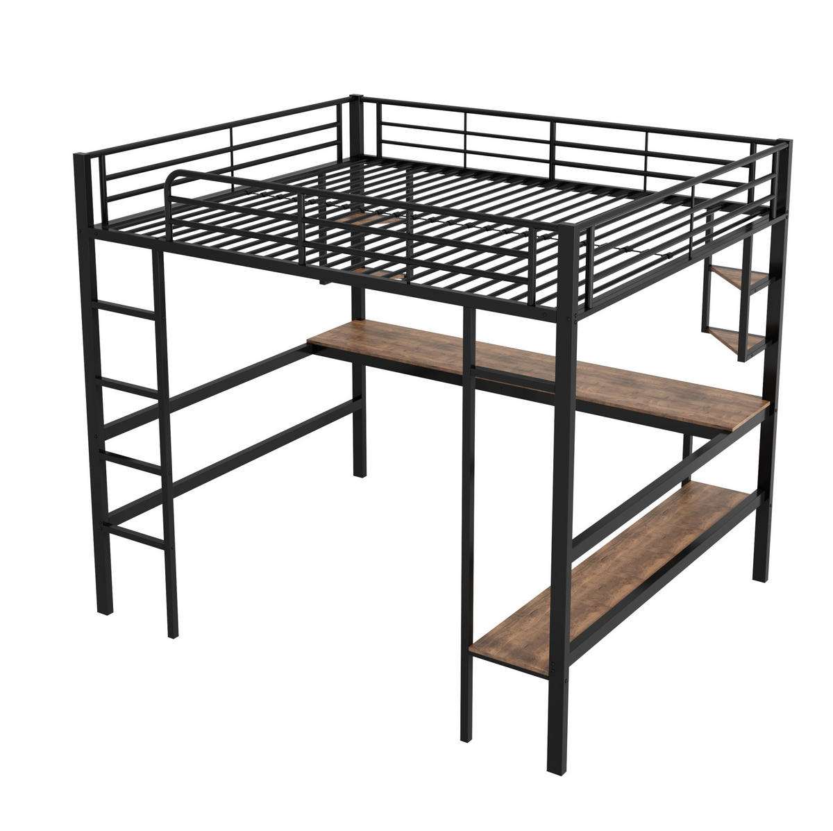 HOCHBETT 140/200 cm aus Metall und MDF mit Schreibtisch und Regalen Schwarz - Schwarz, Metall (140/200cm) - Modenvie