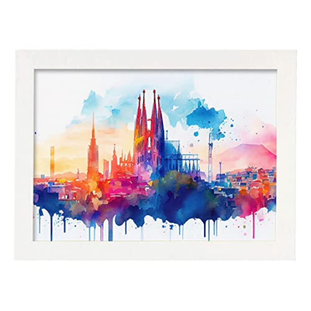 POSTER Barcelona 1 Im Aquarell-Stil. A3 Weißer Rahmen - Weiß, Papier (29.7/5/42cm) - Nacnic