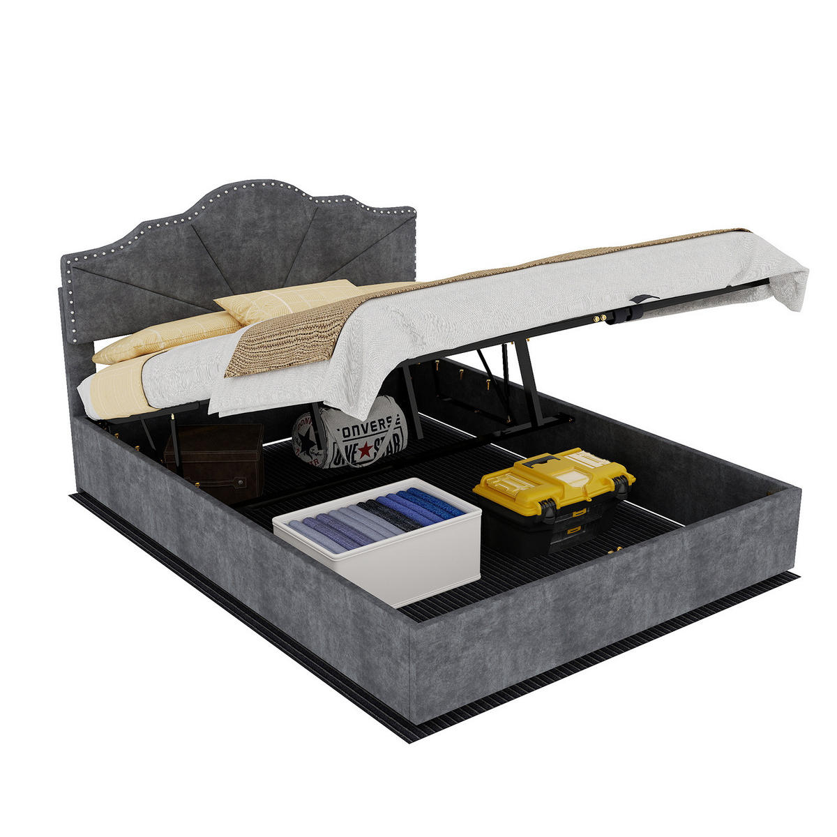 STAURAUMBETT 140/200 cm DE-32959 mit Pneumatik-Stauraum und Matratze Grau - Grau, Metall (140/200cm) - ComfortXL