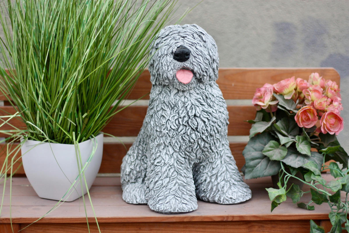 STEINFIGUR Bobtail, frostfester Betonsteinguss, lebensecht - Grau, Stein (22/34/25cm) - stoneandstyle