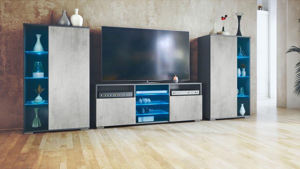 WOHNWAND Davos Beton Oxid Optik - Hellgrau, Holzwerkstoff (329/134/35cm) - Vladon