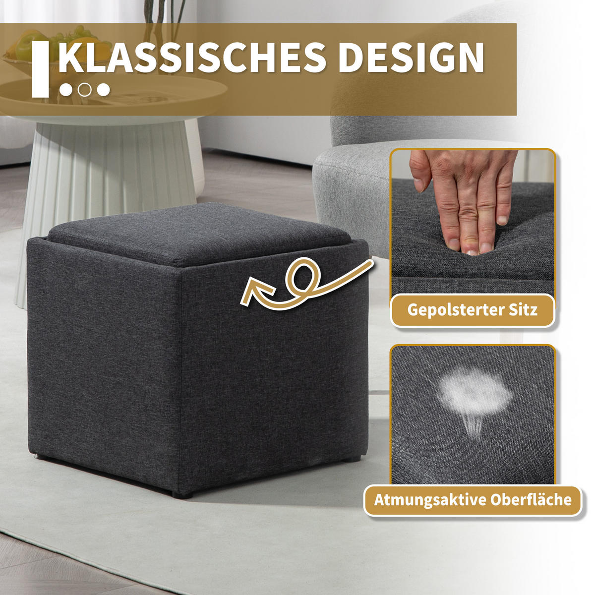SITZBANK mit Stauraum, Polsterbank mit abnehmbarem Deckel, Bettbank Dunkelgrau - Dunkelgrau, Textil (42/41/42cm) - HOMCOM