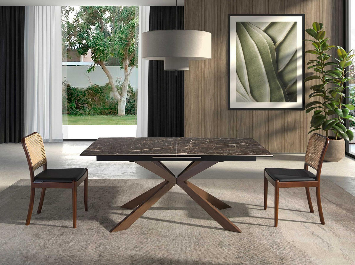 ESSTISCH Ausziehbarer Esstisch Rechteckig porzellanmarmor aus Stahl in Walnussoptik 160/90/76 cm - Walnussfarben/Braun, Stein (90/160/76cm) - ANGEL CERDA