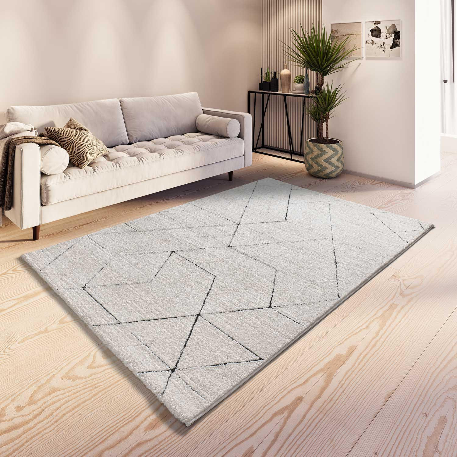 Thumbnail - Atticgo Webteppich, Weiß, Schwarz, Textil, Grafikmuster, Rechteckig, 80x150 cm, Oeko-Tex® Standard 100, für Fußbodenheiz...