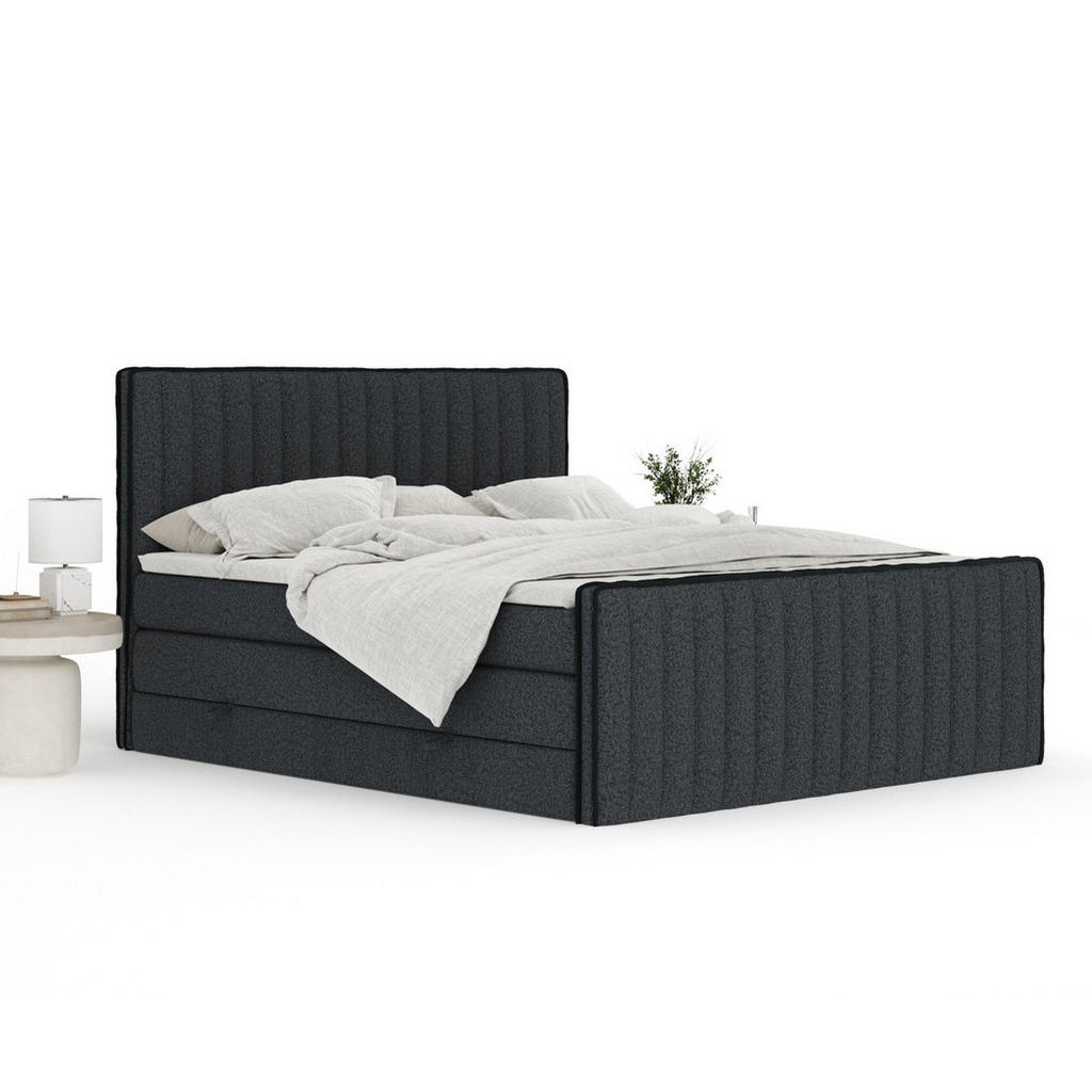 Thumbnail - Maison de Reve Boxspringbett, Schwarz, Textil, Buche, Kiefer, H3 + H4, 7-Zonen, Höhe ca. 40 cm, 180x200 cm, Handmade in ...