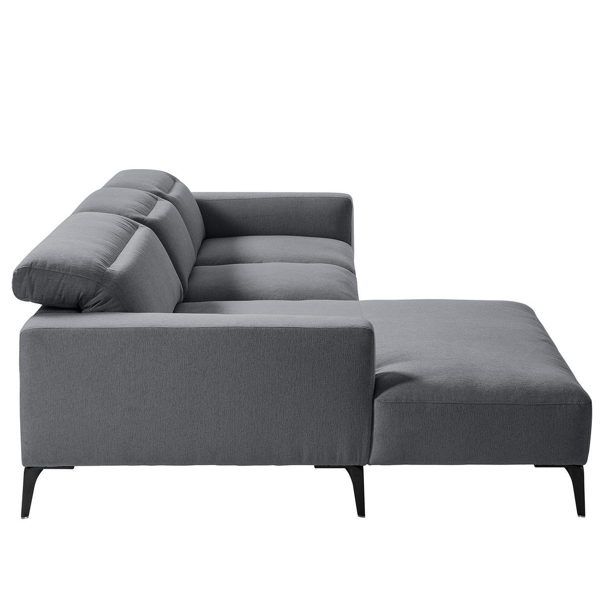 ECKSOFA mit Longchair - Schwarz/Grau, Textil/Metall (265/180cm) - home24
