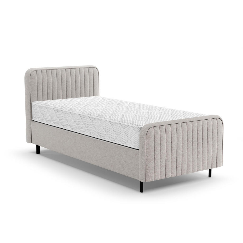 Beautysofa ČALOUNĚNÁ POSTEL Lami 90x200, jednolůžko s úložným prostorem a taštičkovou matrací 20 cm, béžová