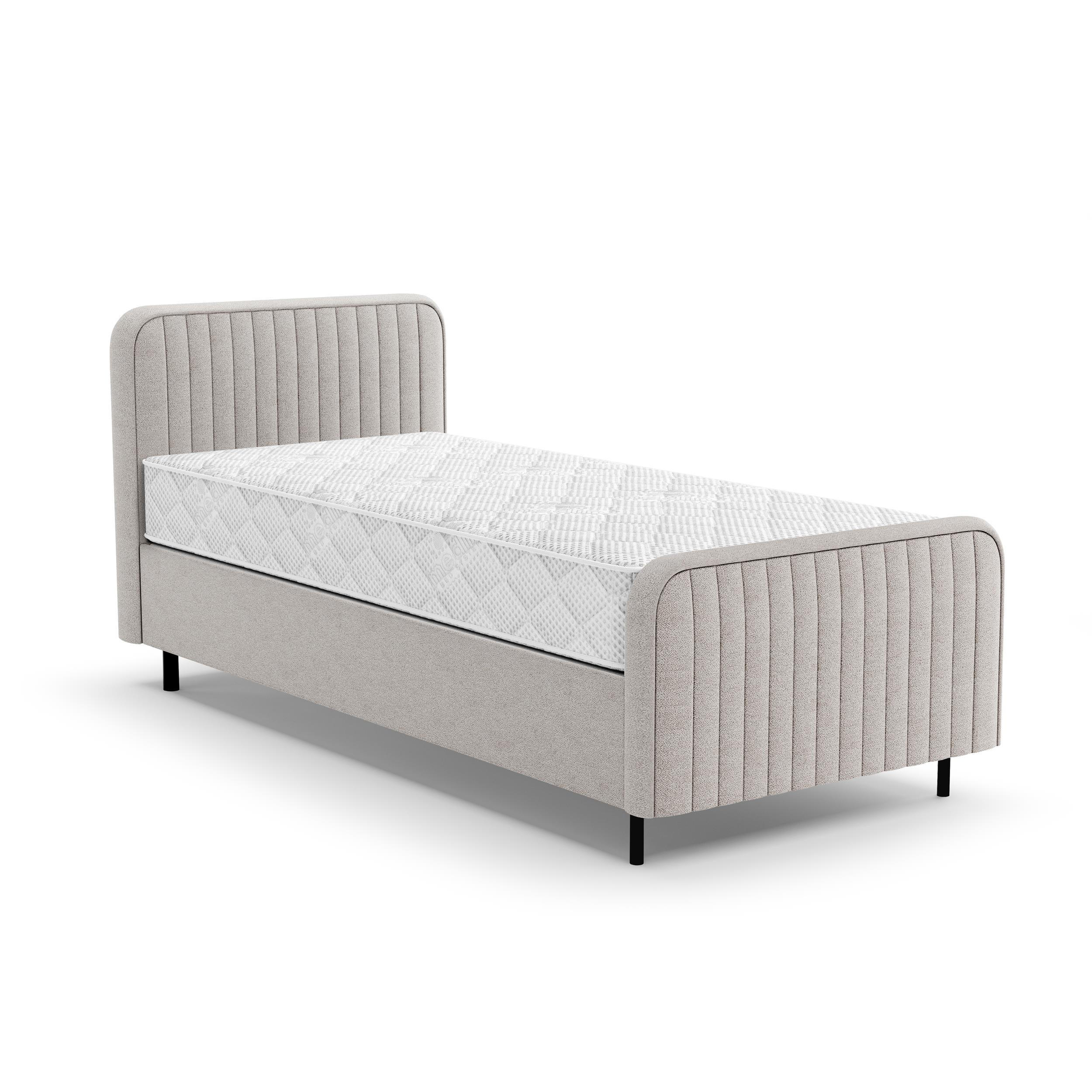 POLSTERBETT Lami 90x200, Einzelbett mit Bettkasten und Taschenfedernmatratze 20 cm, Beige - Beige/Schwarz, Textil/Metall (90/200cm) - Beautysofa