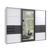 SCHWEBETÜRENSCHRANK 3-türig mit Passepartout, Spiegel, Schubladen, Vollausstattung, Weiß mit Absetzungen in Grafit, B273/H213/64 cm / 22505 - Schwarz/Weiß, Holzwerkstoff/Metall (273/213/64cm) - luma-home