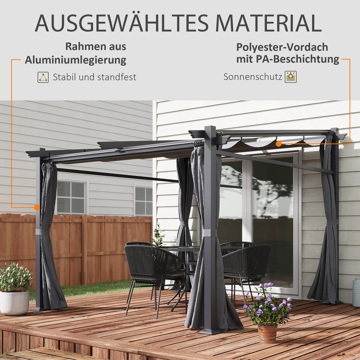 PERGOLA Stahl Alu Polyester Dunkelgrau - Dunkelgrau, Kunststoff/Metall (295/230/297cm) - Outsunny