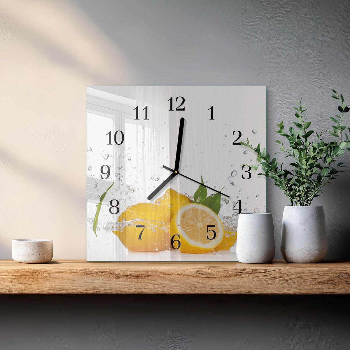 WANDUHR 30x30 cm - Zitronen - Gelb, Glas (30/30/0.4cm) - TULUP
