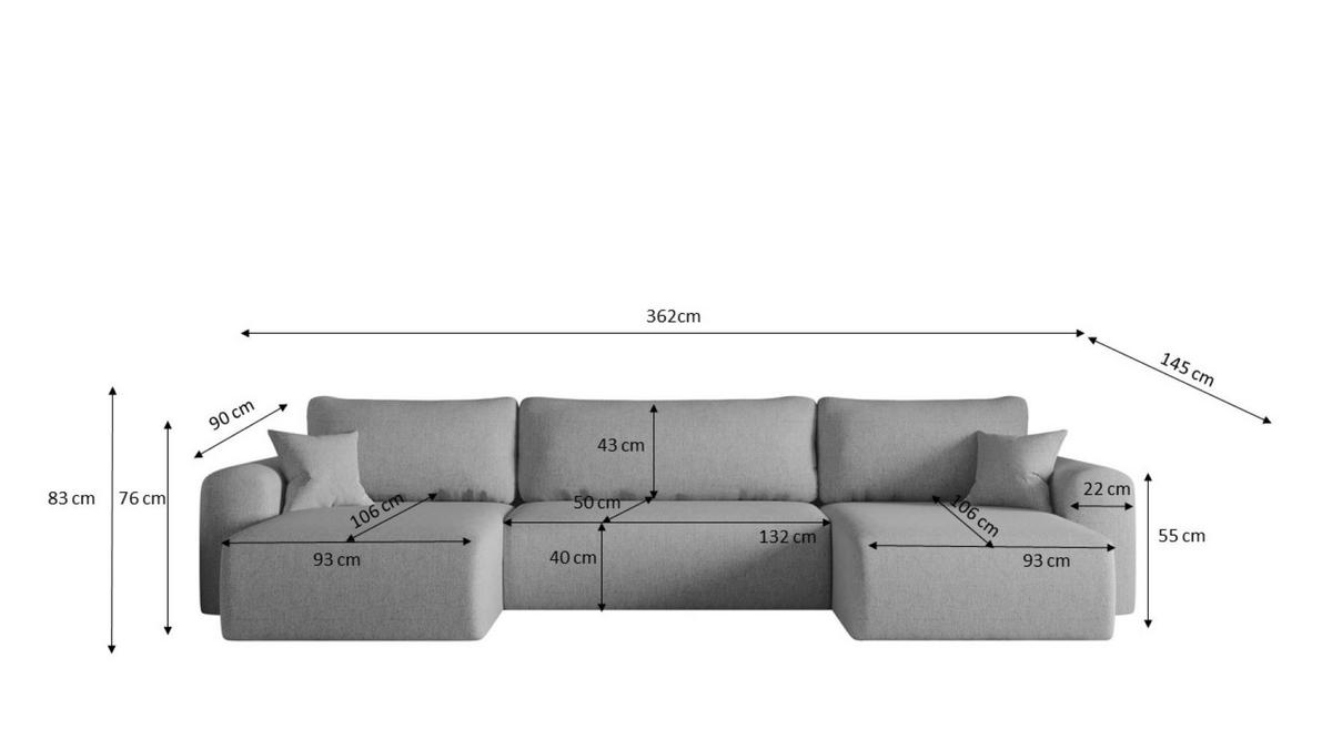 ECKSOFA Mit Schlaffunktion Und Bettkasten U-form CAPRI Verita Grau - Grau, Holz/Textil (145/362cm) - Kaiser Möbel