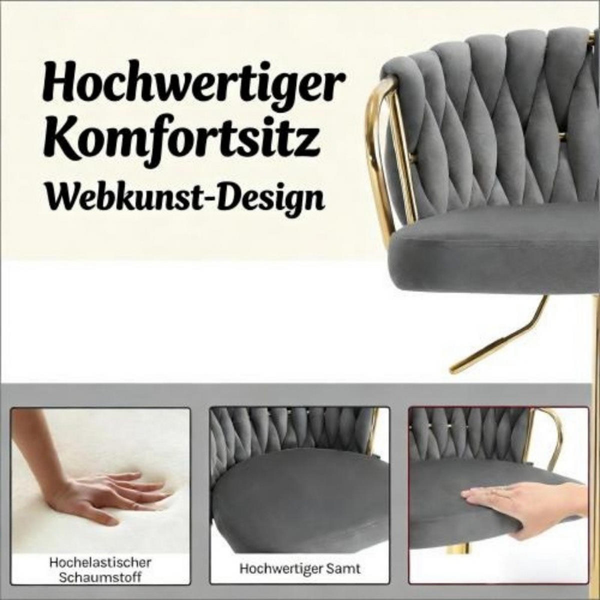 BARHOCKER 2er-Set drehbar höhenverstellbar Samt Dark Gray - Dunkelgrau, Metall (49.5/98/50.51cm) - Meubliv
