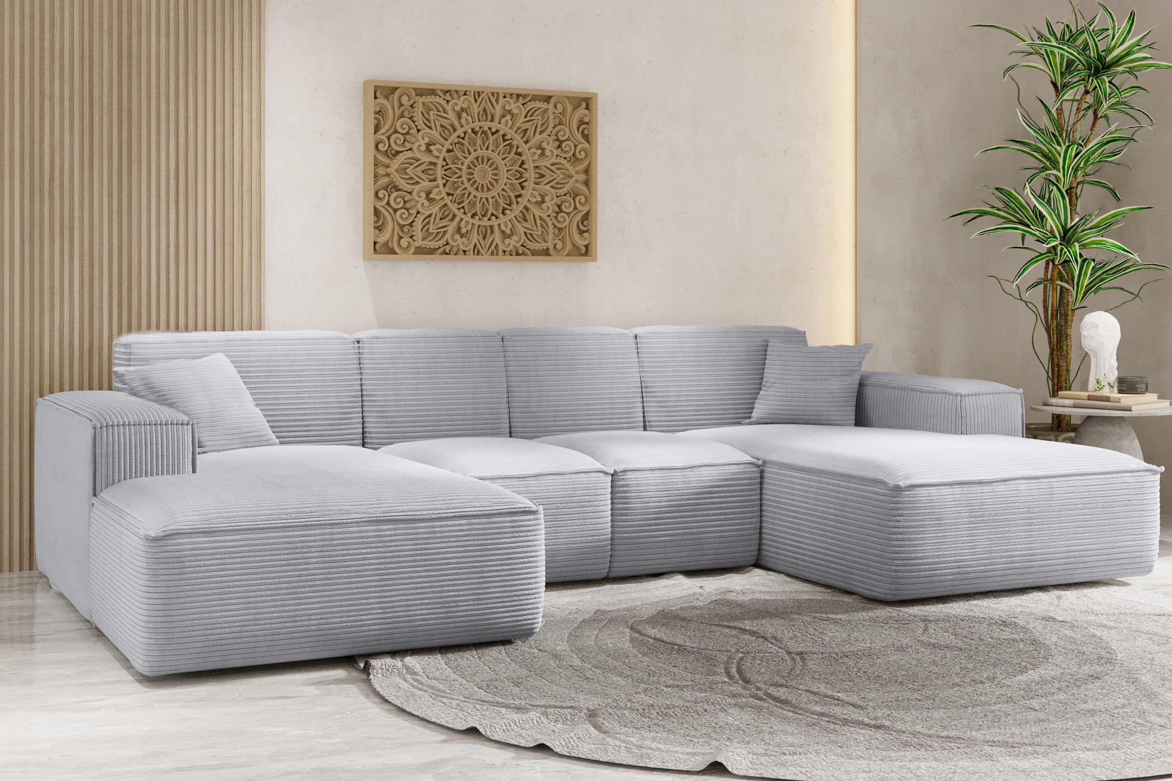 ECKSOFA, Eckcouch U form, Wohnzimmer Couch Large 342cm SIENA stoff Poso Grau - Grau, Holz/Textil (344/165cm) - Kaiser Möbel