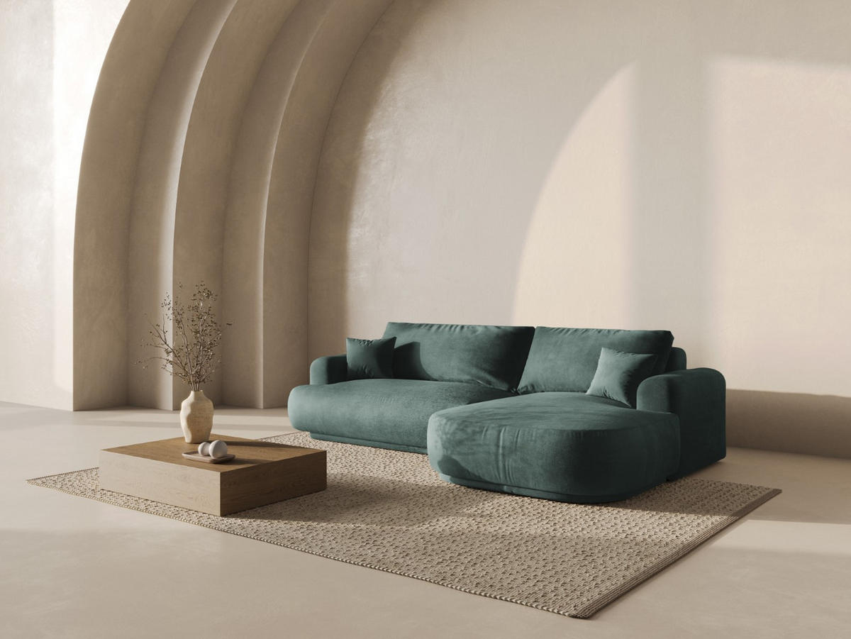 SCHLAFSOFA modular mit Bettkasten rechts Ella aus Samt petrol 5 Sitzplätze - Petrol, Textil (174/271cm) - Micadoni