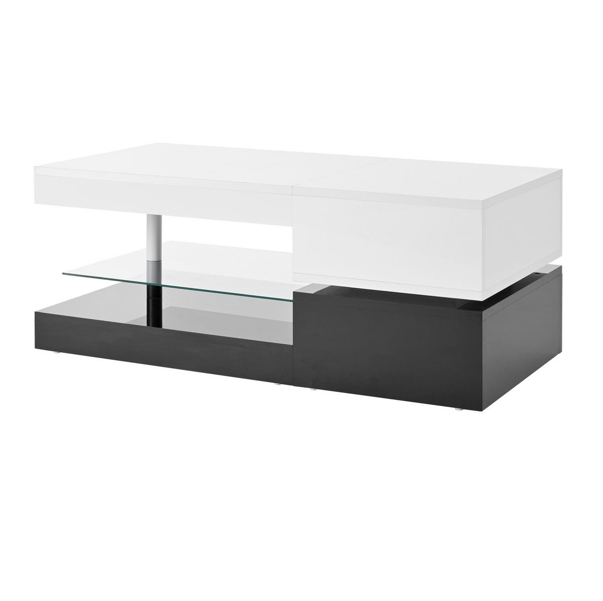 COUCHTISCH aus Holzwerkstoff und Glas 90x45x35,5 cm Schwarz/Weiß mit LED-Beleuchtung, APP- und Bluetooth-Steuerung - Weiß, Holzwerkstoff (90/45/35.5cm) - Modfu