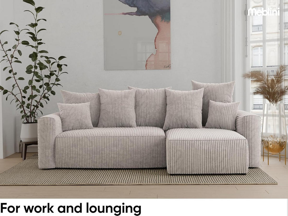ECKSOFA DAVE L - Creme/Schwarz, Holzwerkstoff (238/87cm) - Meblini
