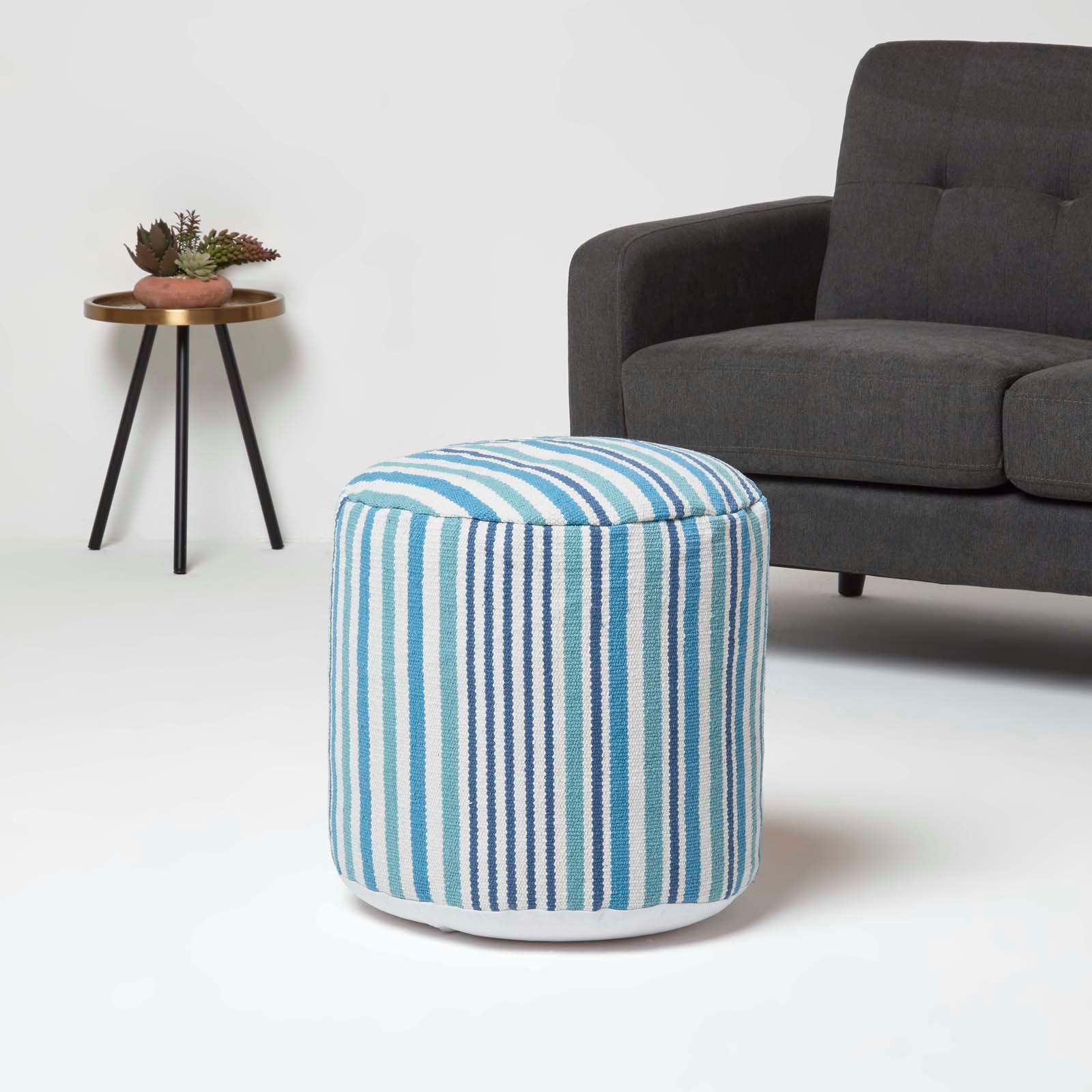 SITZPOUF rund mit blauen Streifen, 40/40/45 cm - Blau, Textil (45/40/45cm) - Homescapes