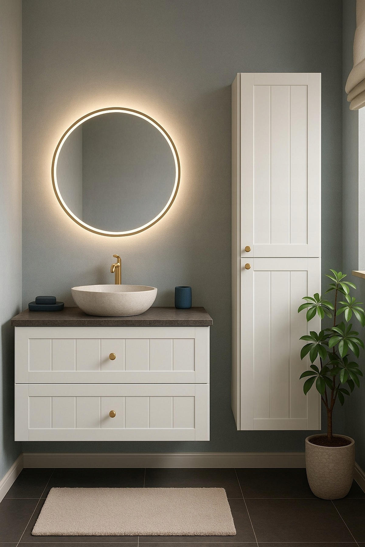 WASCHBECKUNTERSCHRANK + HÄNGESÄULE GUSTO 60cm Mattweiß - Weiß, Holzwerkstoff (60/58/46cm) - Rodan