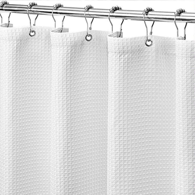 DUSCHVORHANG Weiß Waffelstruktur mit Ringen schimmelresistent für Badewanne Dusche - Weiß, Metall (220/200cm) - MCBOSON