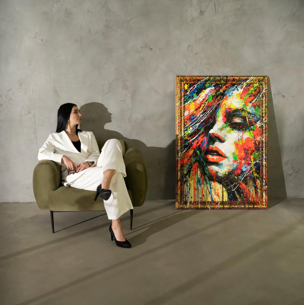 GEMÄLDE Farben der Leidenschaft Schattenfugenrahmen Gold 120x80 cm - Goldfarben, Holz (120/80cm) - YS-art gallery